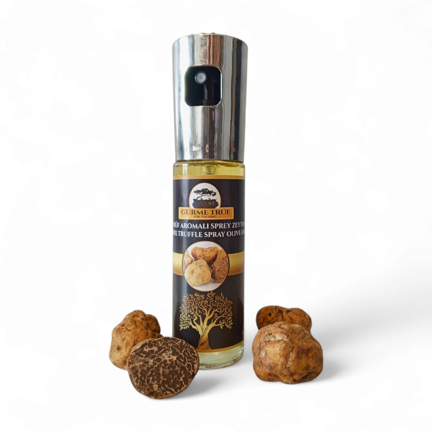 Beyaz Trüf Aromalı Riviera Zeytinyağı Sprey – Grand Turkish (%5 Aromalı, 100 ml, Cam Şişe, Tekrar Kullanılabilir)