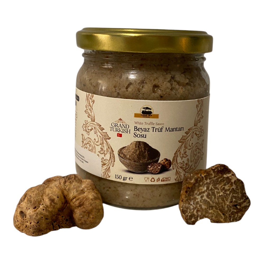 Beyaz Trüf Mantarlı Sos – Grand Turkish (150 gr) %20 Beyaz Trüf Mantarı, %70 Şampiyon Mantarı, Zeytinyağı