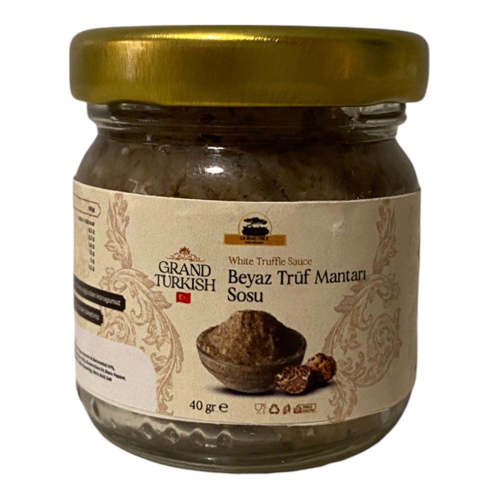 Beyaz Trüf Mantarlı Sos – Grand Turkish (40 gr) %20 Beyaz Trüf Mantarı, %70 Şampiyon Mantarı, Zeytinyağı